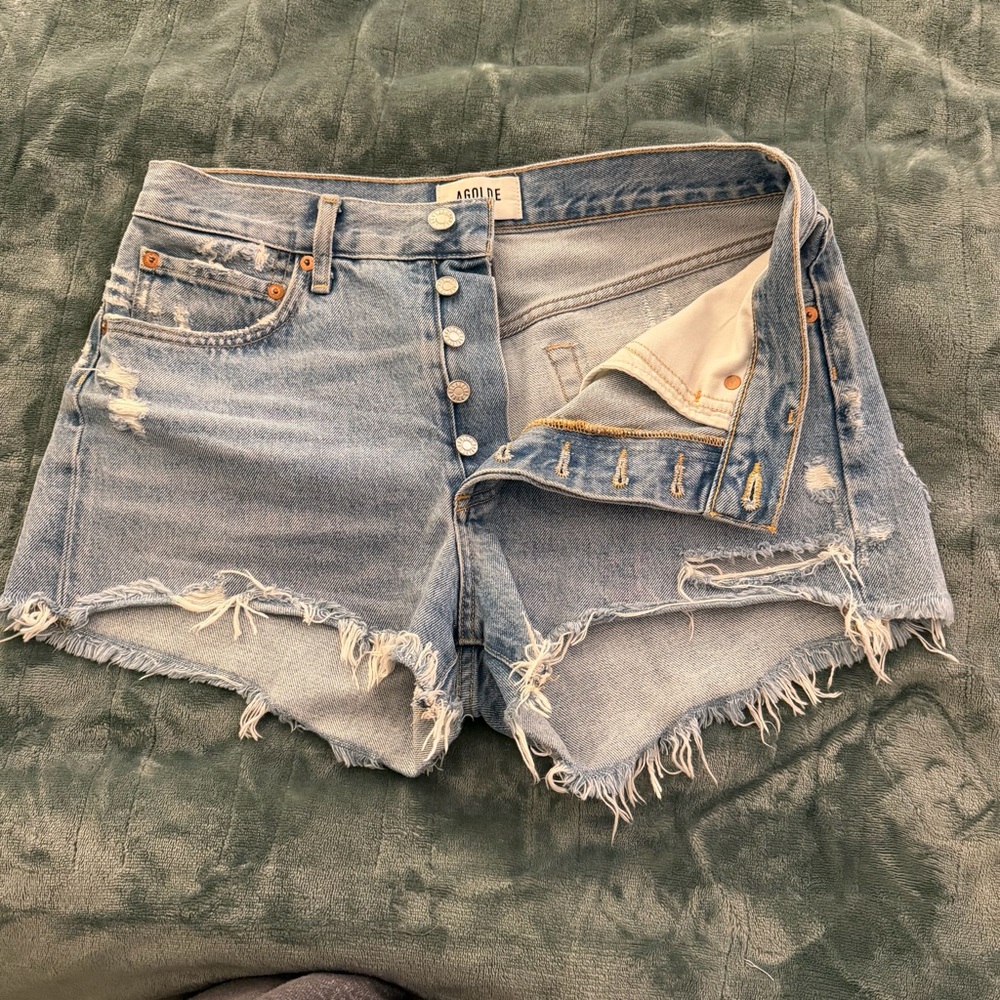 Agolde Women's Light Blue Distressed Denim Shorts